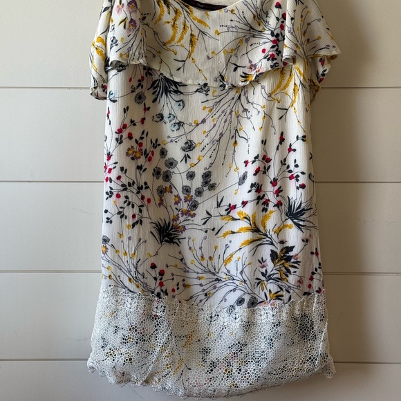 Boho Floral Off Shoulder Mini Dress Lace Hem | Anthropologie Style Size Small - Picture 5 of 10